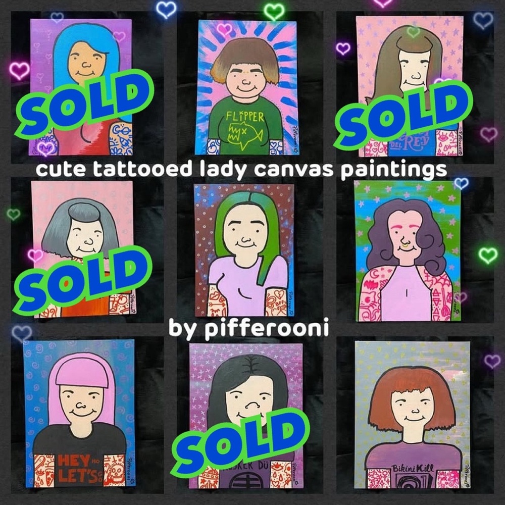 💖 Original Tattooed Lady Canvas Paintings